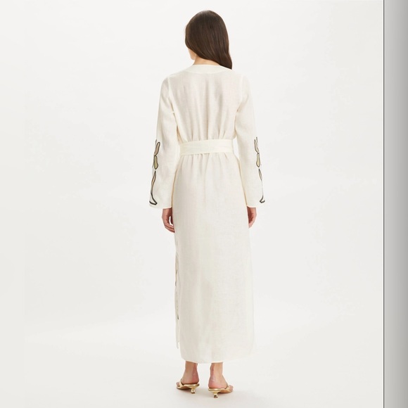 NWT $998 Tory Burch Belted Applique Cotton-trimmed Linen Kaftan - Picture 3 of 8